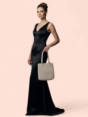 Vintage Style White Metal Mesh Chainmail Handbag w/braided straps. Victor Lago.